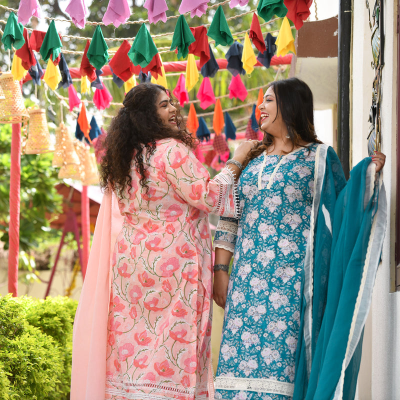 Bed of Lotus Floral Chikan Laced Kurta