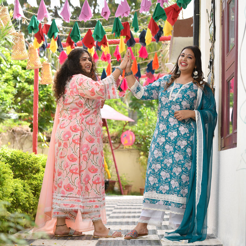 Bed of Lotus Floral Chikan Laced Kurta