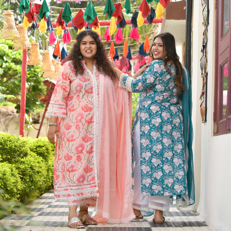 Bed of Lotus Floral Chikan Laced Kurta