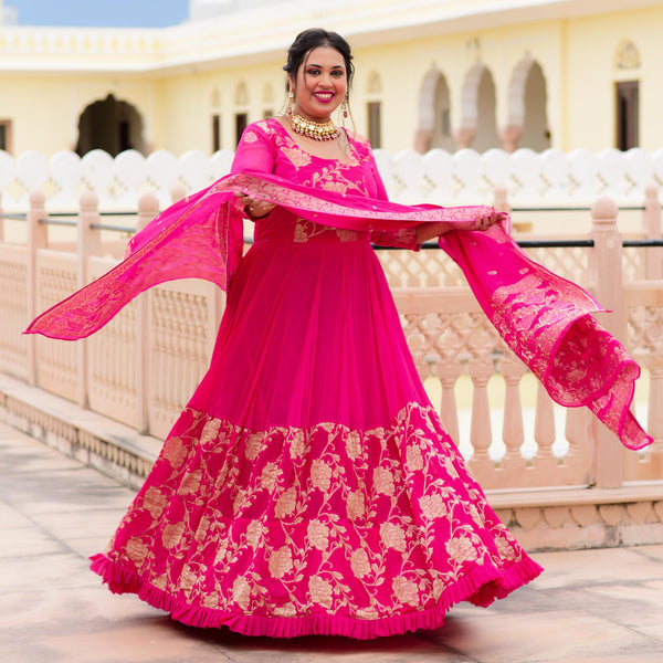 Persian Rose Banarasi Anarkali Dress