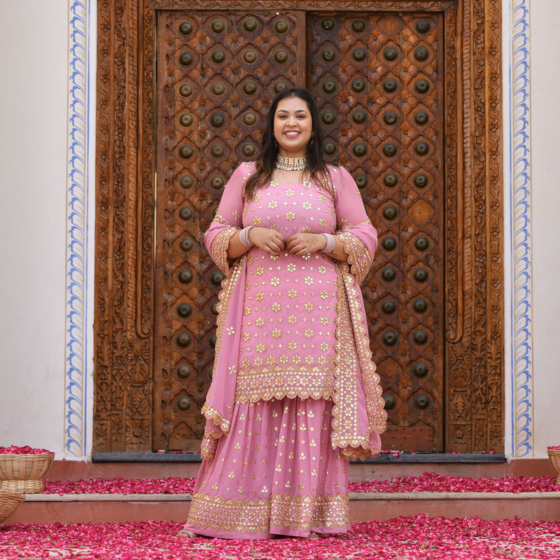 Deep Blush Gota Patti Georgette Sharara Set