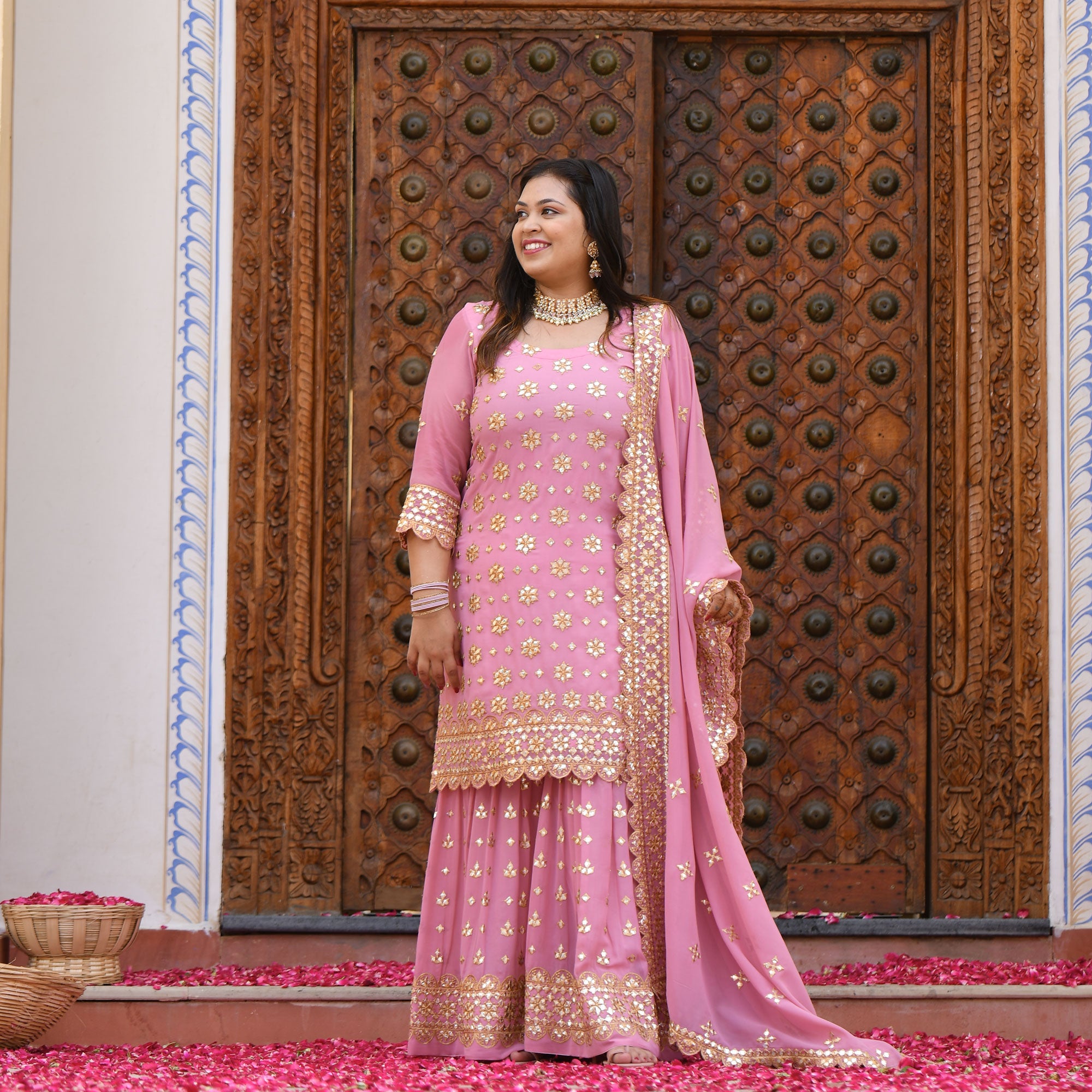 Deep Blush Gota Patti Georgette Sharara Set