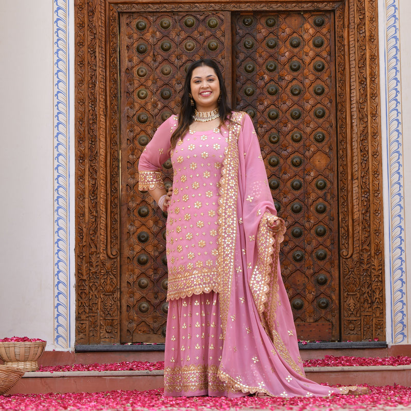 Deep Blush Gota Patti Georgette Sharara Set