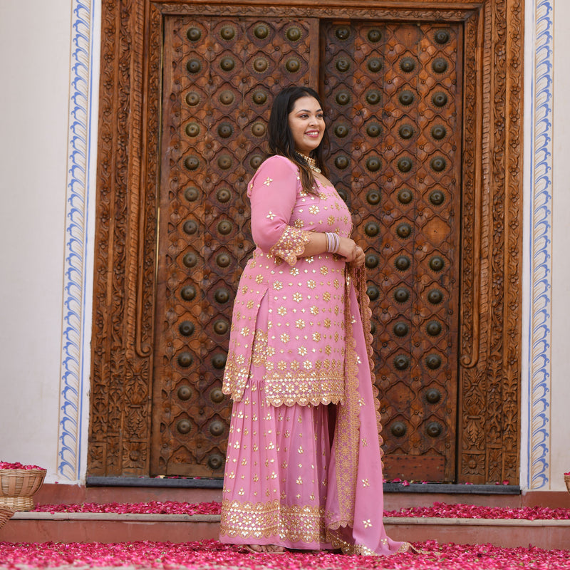 Deep Blush Gota Patti Georgette Sharara Set