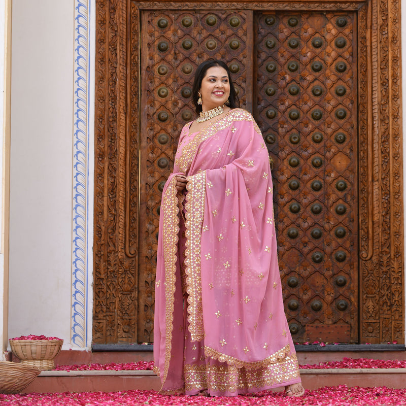 Deep Blush Gota Patti Georgette Sharara Set
