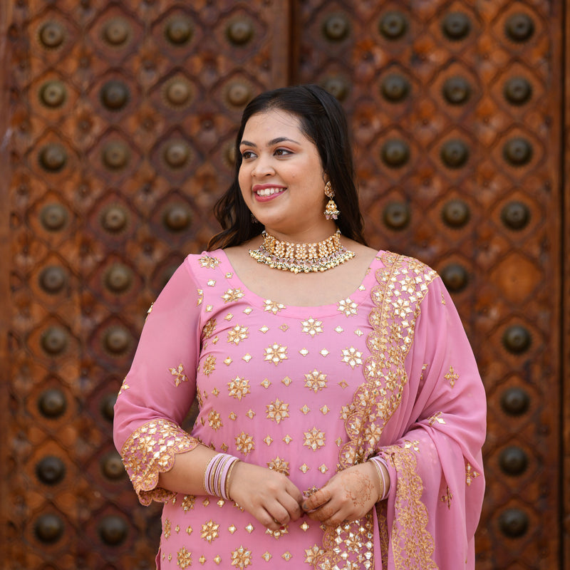 Deep Blush Gota Patti Georgette Sharara Set