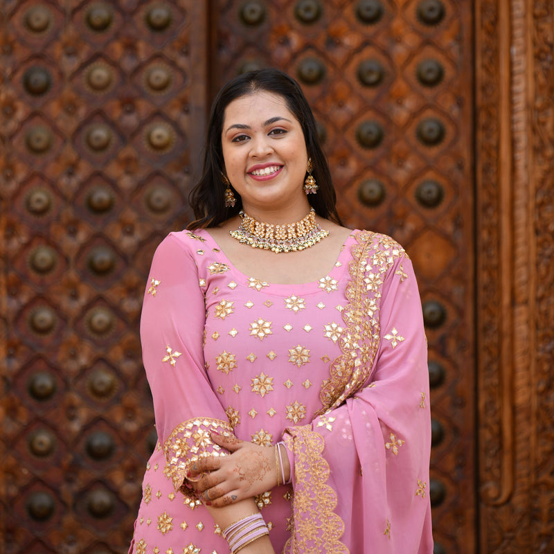 Deep Blush Gota Patti Georgette Sharara Set
