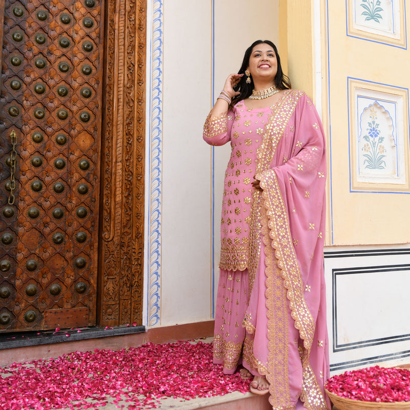 Deep Blush Gota Patti Georgette Sharara Set