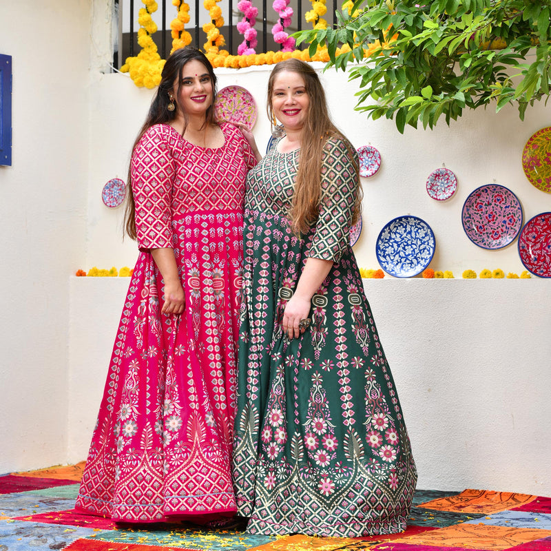 Shiraz Pink Placement Print Anarkali