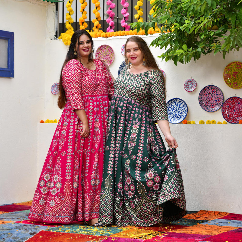 Shiraz Pink Placement Print Anarkali