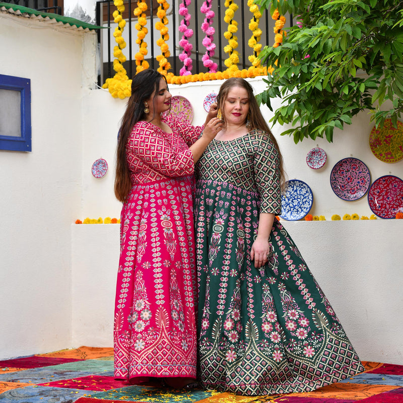 Shiraz Pink Placement Print Anarkali