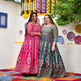 Shiraz Pink Placement Print Anarkali