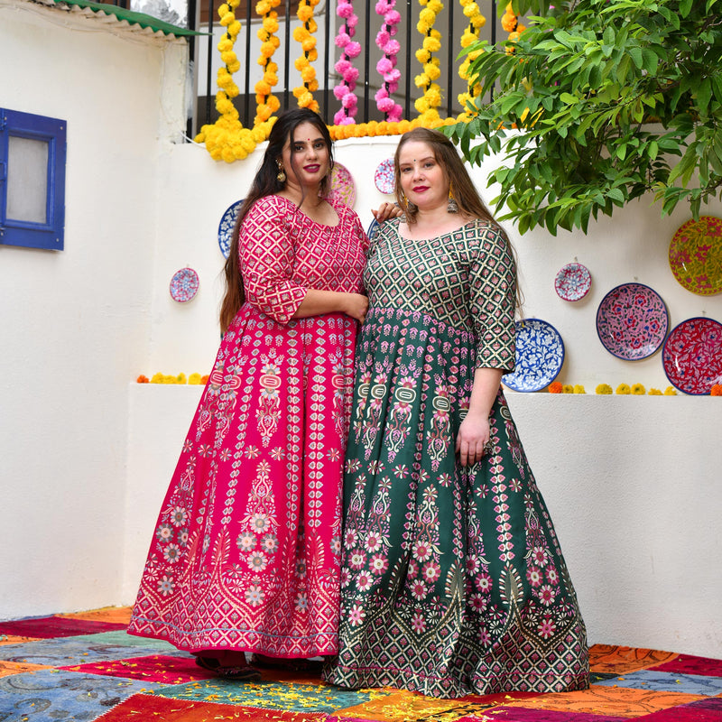 Shiraz Pink Placement Print Anarkali