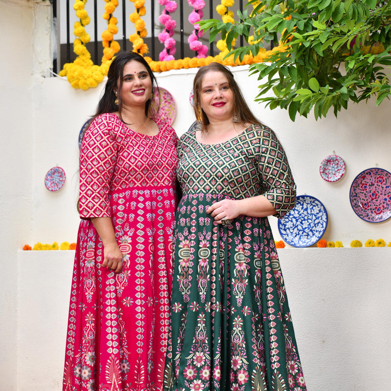 Shiraz Pink Placement Print Anarkali
