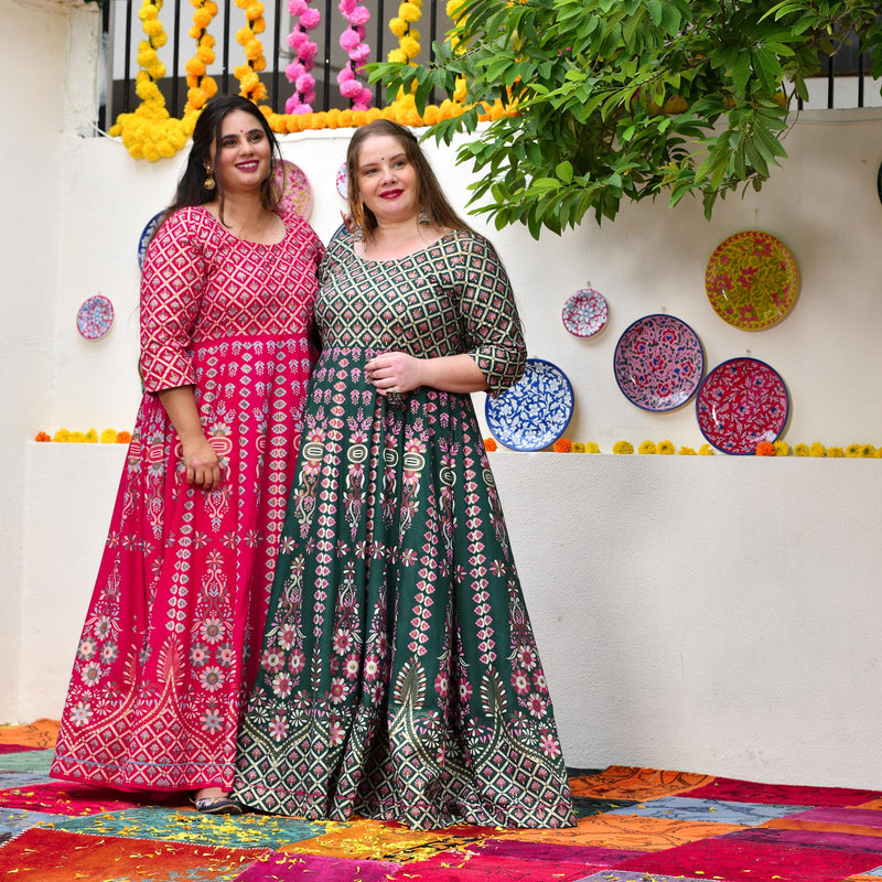Shiraz Pink Placement Print Anarkali