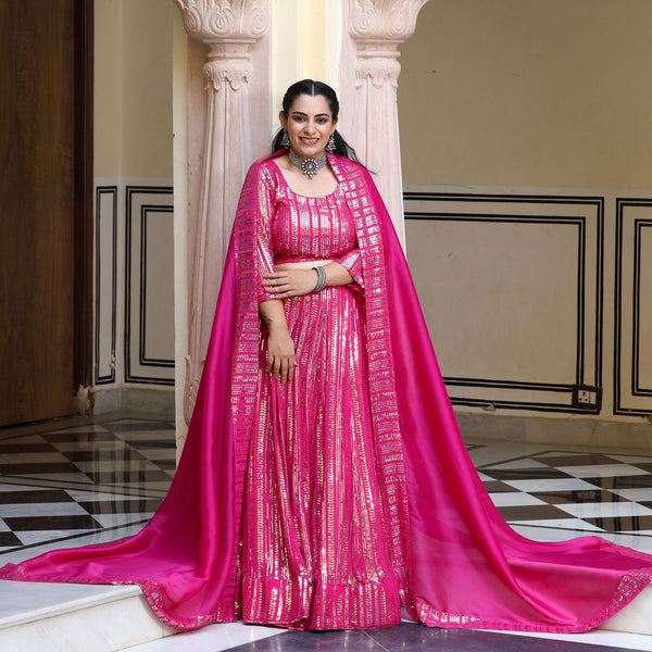 Blink In Pink Sequin Embroidered Pure Georgette Lehenga Set