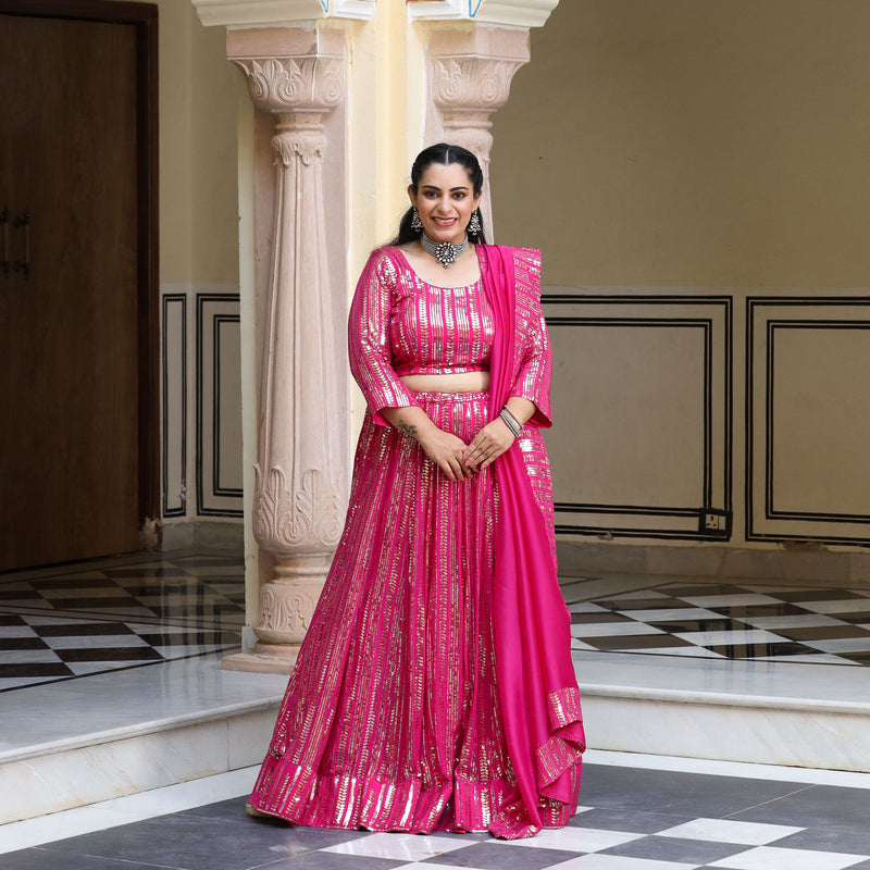 Blink In Pink Sequin Embroidered Pure Georgette Lehenga Set