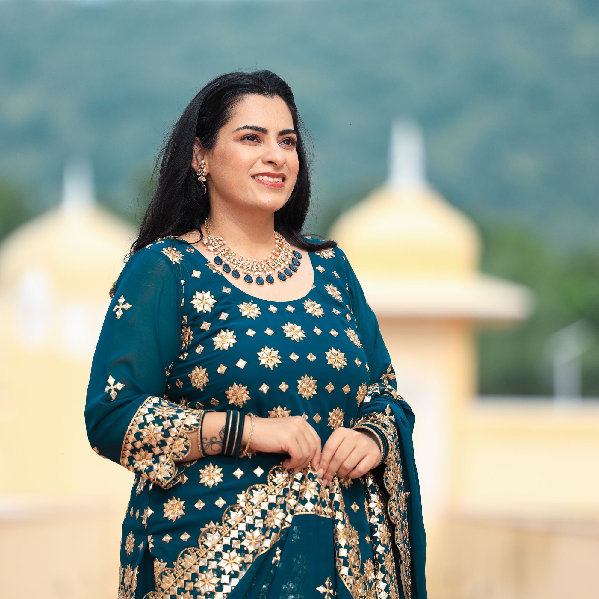 Peacock Blue Gota Patti Georgette Lehenga Set