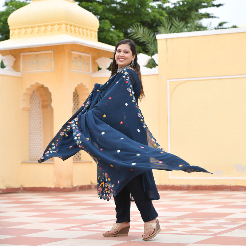 Tealish Blue Sequin Embroidered Kurta