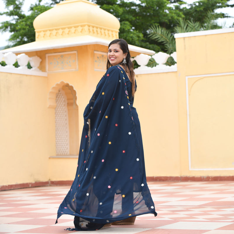 Tealish Blue Sequin Embroidered Kurta