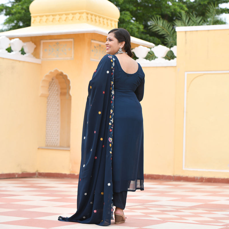 Tealish Blue Sequin Embroidered Kurta