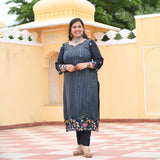 Tealish Blue Sequin Embroidered Kurta