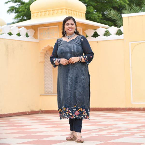 Tealish Blue Sequin Embroidered Kurta