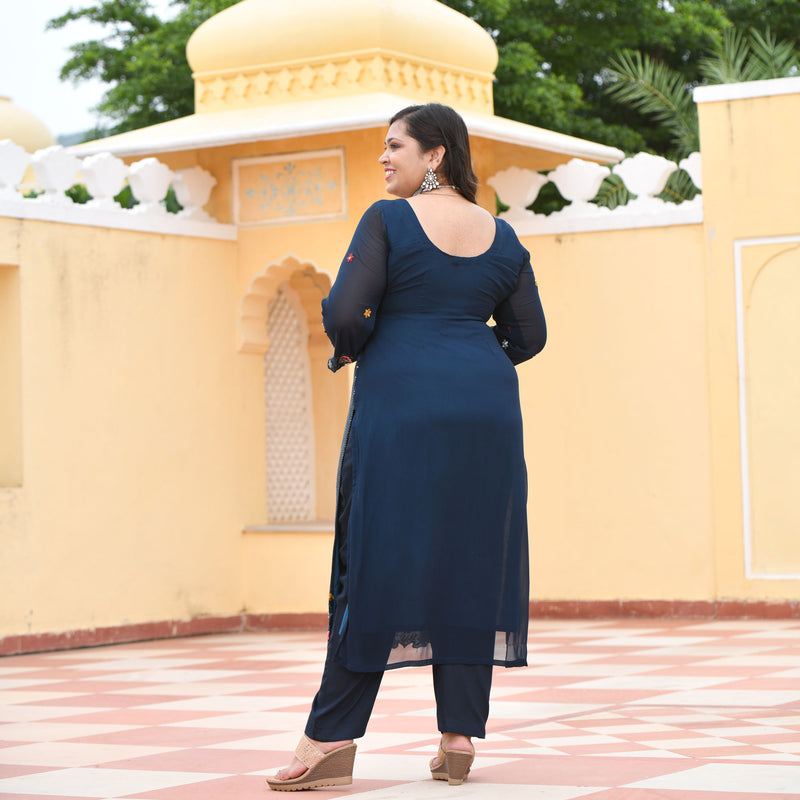 Tealish Blue Sequin Embroidered Kurta