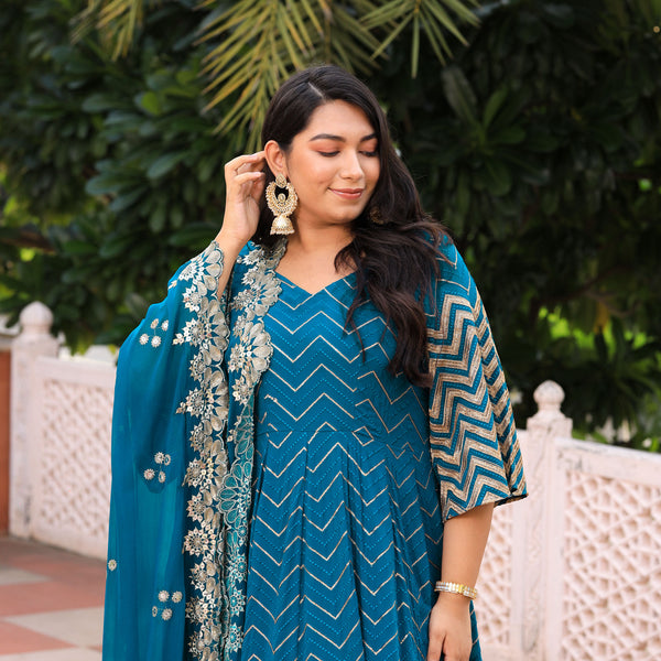 Electric Blue Embroidered  Georgette Anarkali