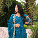 Electric Blue Embroidered  Georgette Anarkali