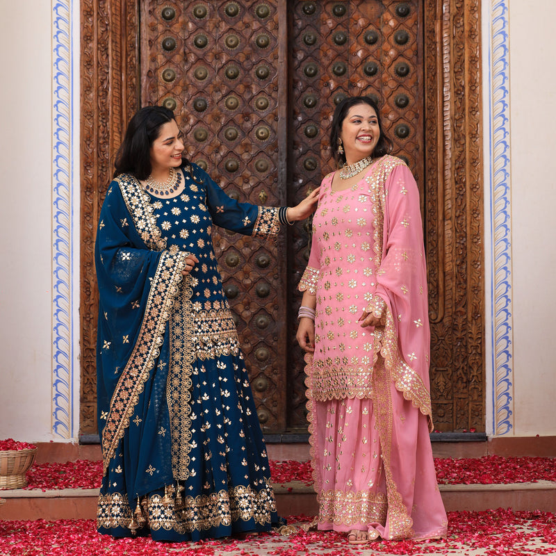 Deep Blush Gota Patti Georgette Sharara Set