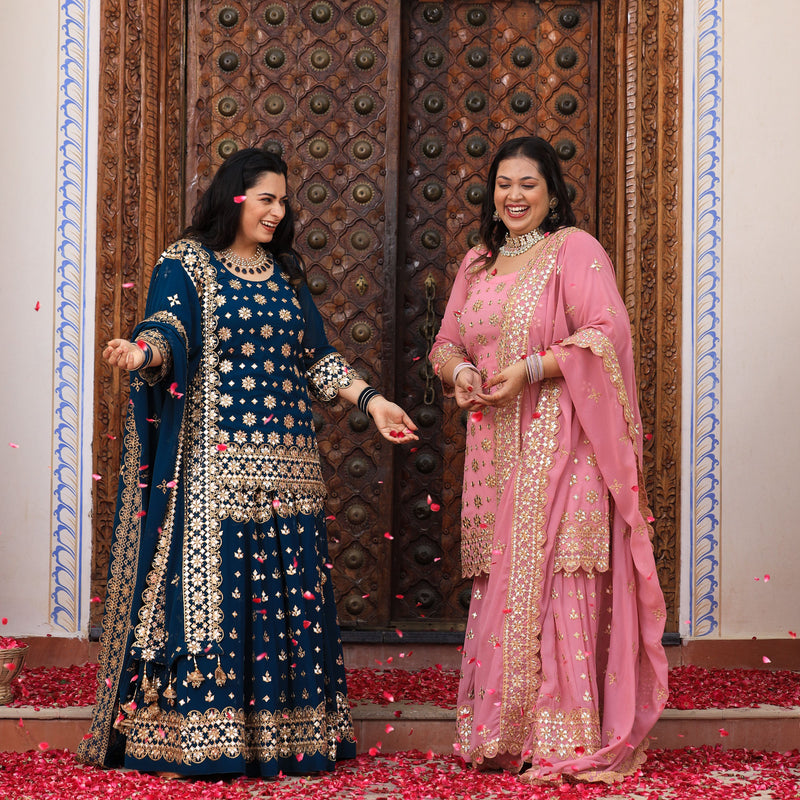 Deep Blush Gota Patti Georgette Sharara Set