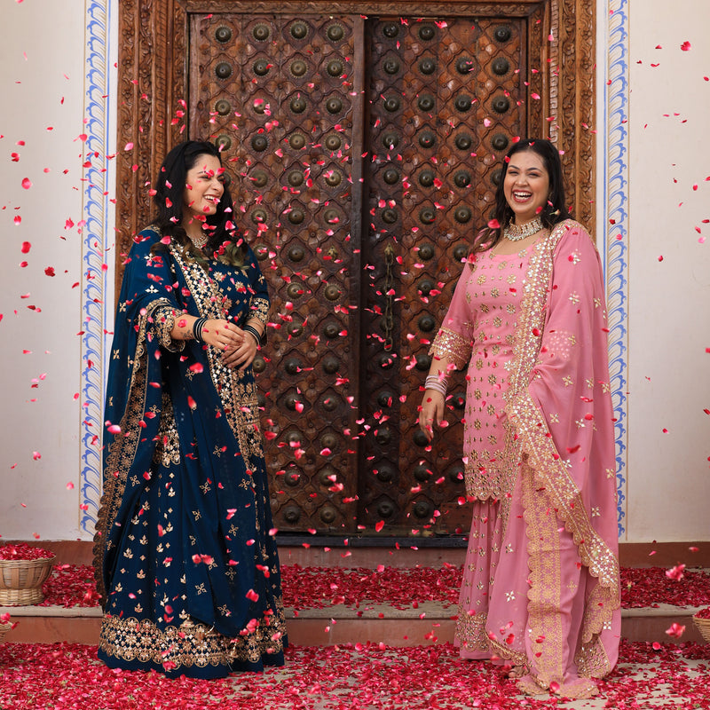 Deep Blush Gota Patti Georgette Sharara Set