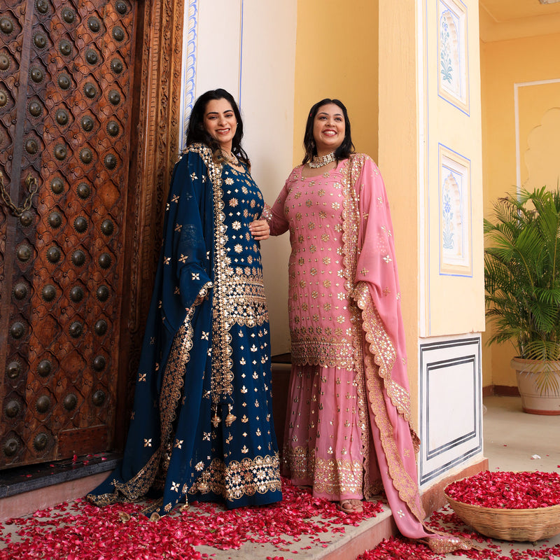 Deep Blush Gota Patti Georgette Sharara Set