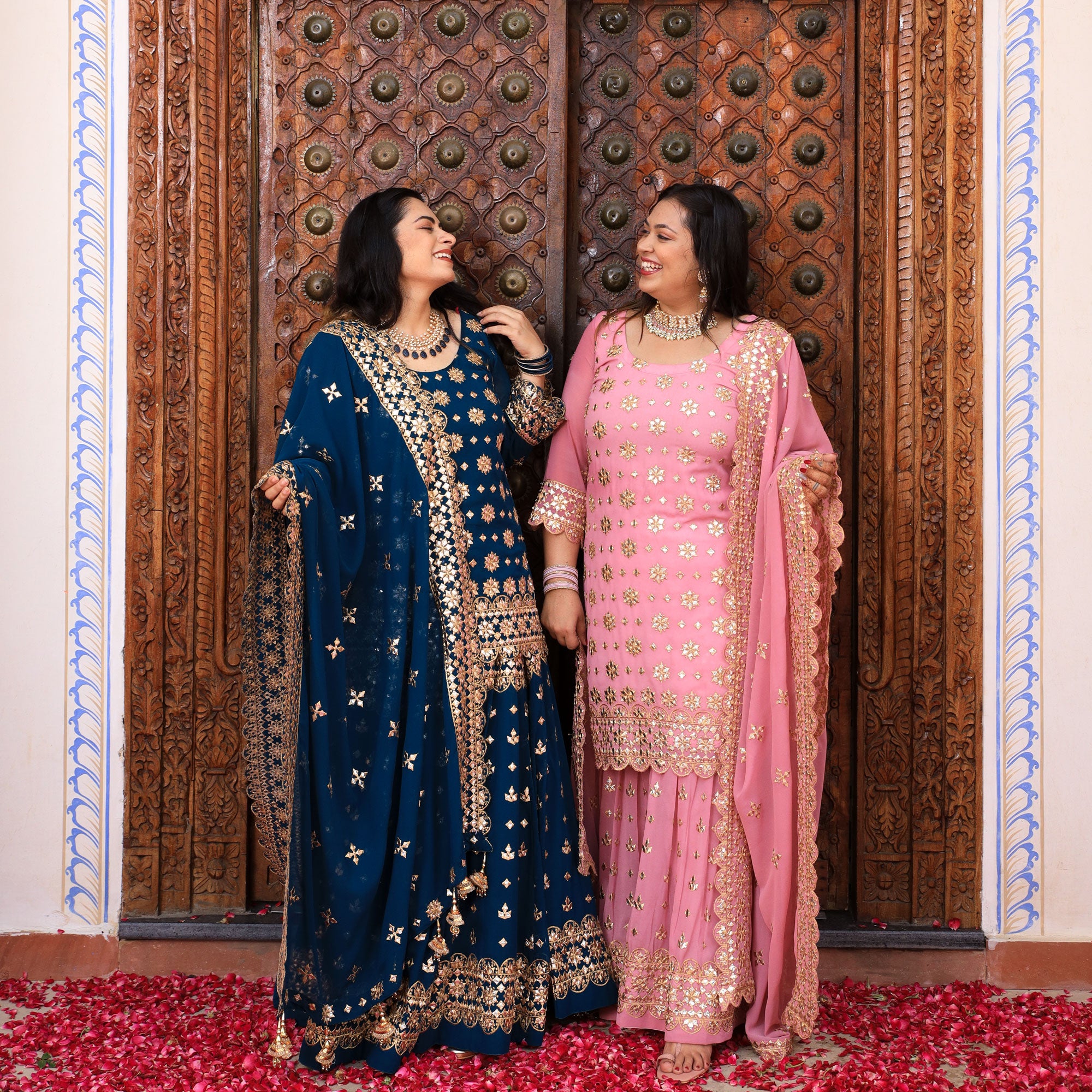 Peacock Blue Gota Patti Georgette Lehenga Set