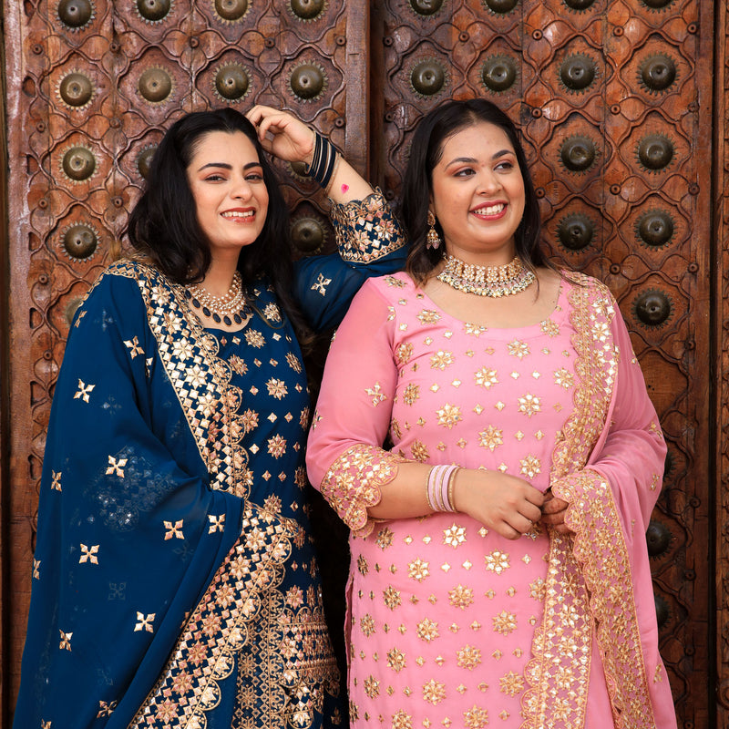 Deep Blush Gota Patti Georgette Sharara Set