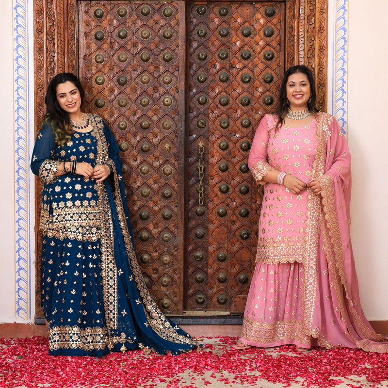 Deep Blush Gota Patti Georgette Sharara Set