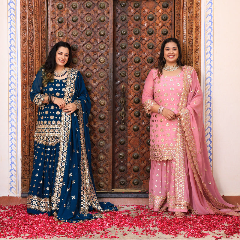 Deep Blush Gota Patti Georgette Sharara Set