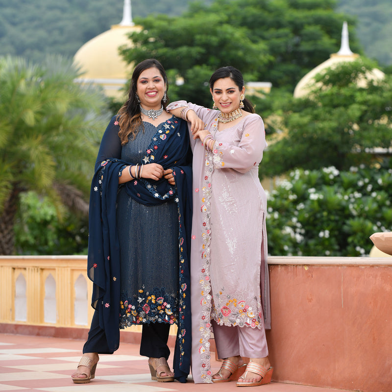 Tealish Blue Sequin Embroidered Kurta
