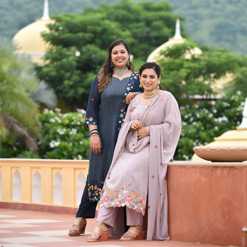 Tealish Blue Sequin Embroidered Kurta