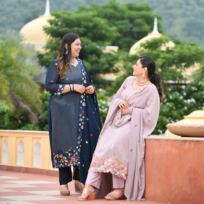 Tealish Blue Sequin Embroidered Kurta