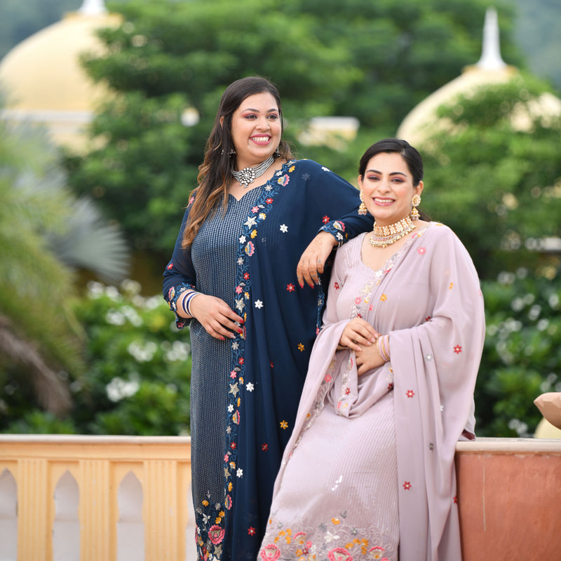 Tealish Blue Sequin Embroidered Kurta