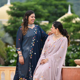 Tealish Blue Sequin Embroidered Kurta