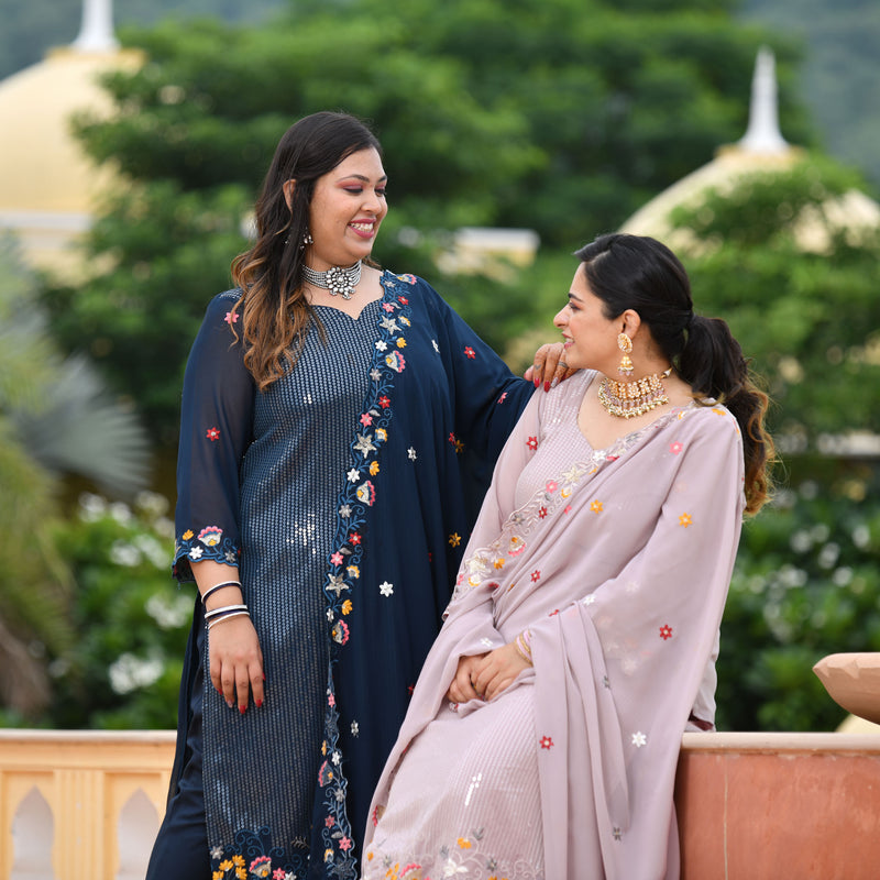 Tealish Blue Sequin Embroidered Kurta