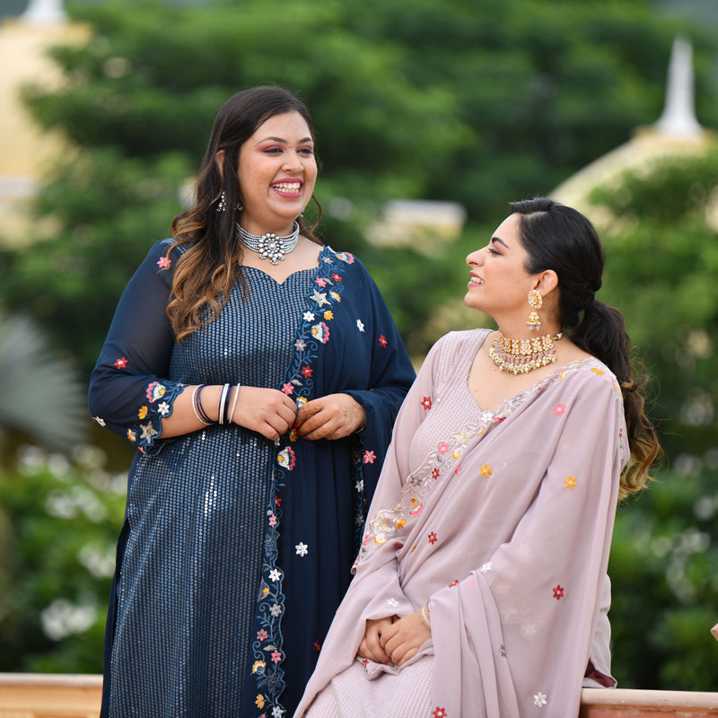 Tealish Blue Sequin Embroidered Kurta