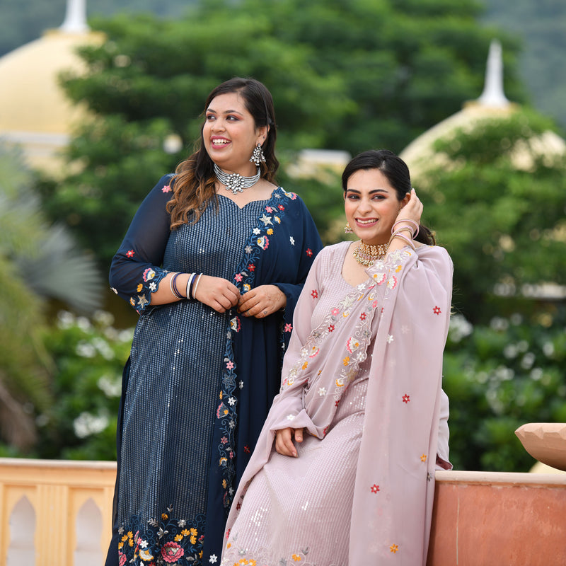Tealish Blue Sequin Embroidered Kurta
