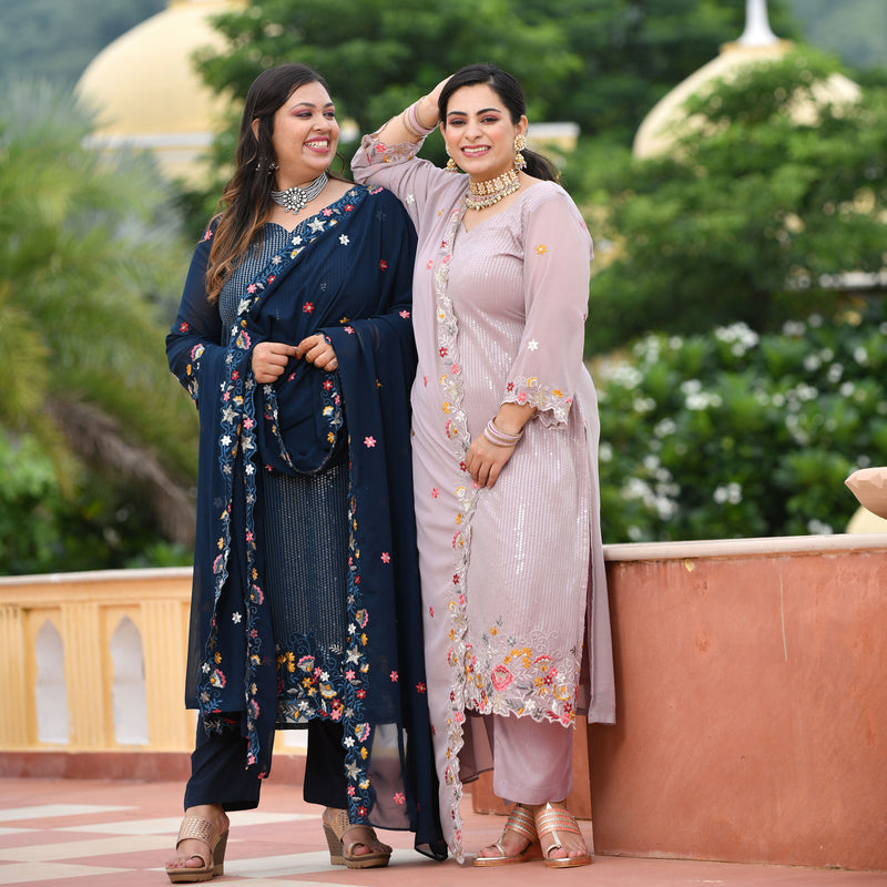 Tealish Blue Sequin Embroidered Kurta