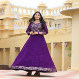 Purple Iris Pure Georgette Embroidered Anarkali Dress