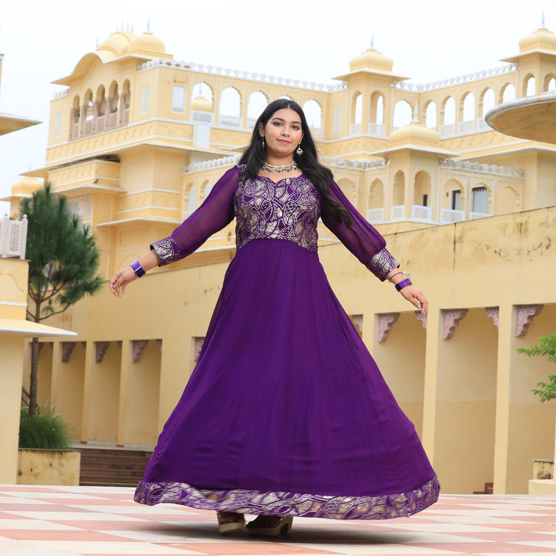 Purple Iris Pure Georgette Embroidered Anarkali Dress