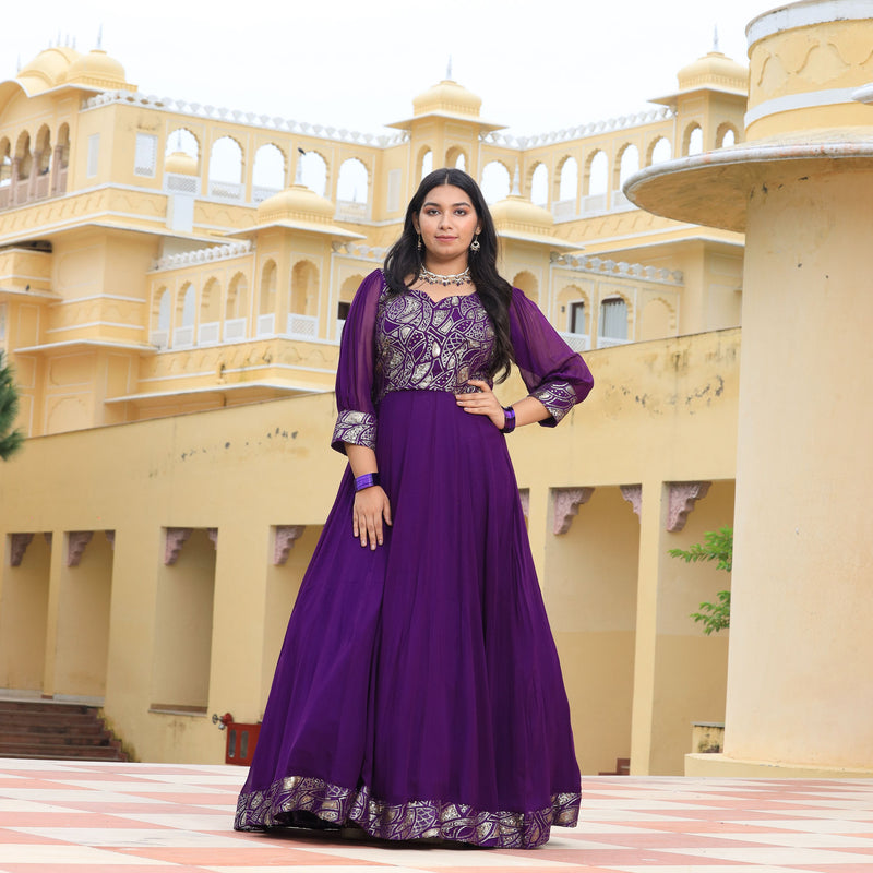 Purple Iris Pure Georgette Embroidered Anarkali Dress